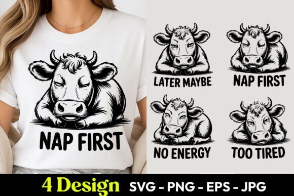Cow Nap First Quote SVG PNG Graphics for Crafting